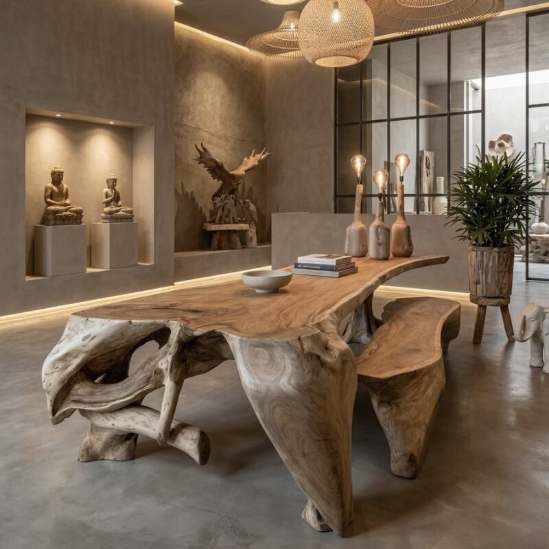 Unica boomstamtafel suarhout met doorlopend blad 420cm lang