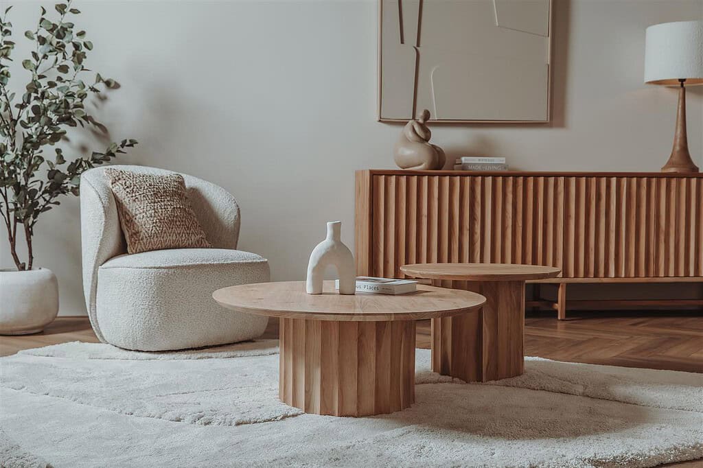 Crotone dressoir Japandi in interieur, naturel hout, 220 cm breed