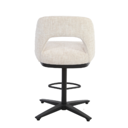 Perspectief van Caldes draaibaar barstool met witte stof en zwarte frame