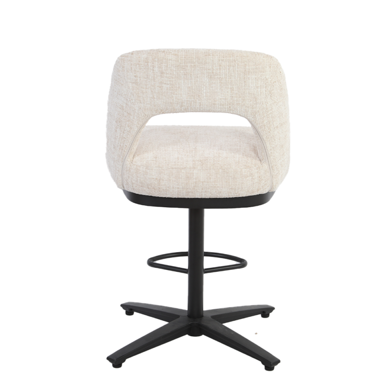 Perspectief van Caldes draaibaar barstool met witte stof en zwarte frame