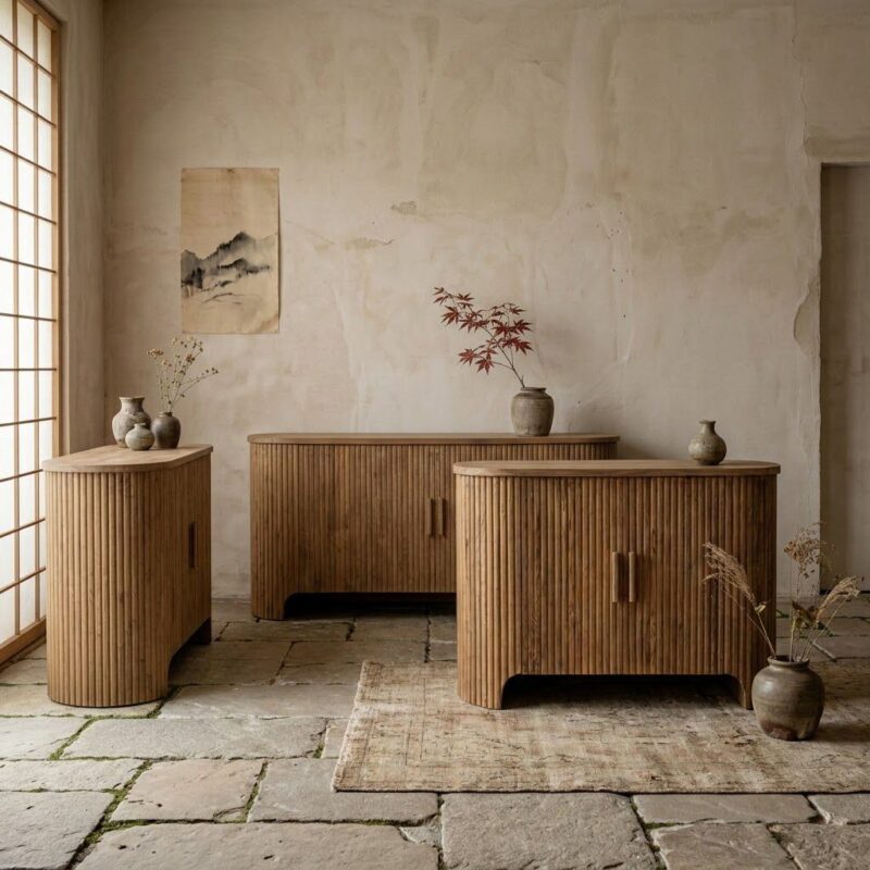 Uniek dressoir Bailar massief teakhout en rond afgewerkt