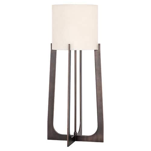Hoogwaardige houten vloerlamp met witte lampenkap, modern en elegant ontwerp, perfect voor woonkamer of slaapkamer, gemaakt door Mokana Meubelen voor stijlvolle interieurdecoratie.
