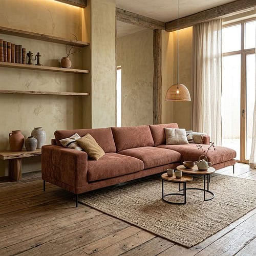Sofa „New York“ von Just Design aus schönem Terrakotta-Stoff