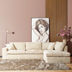 Ribstof van hoekbank Teddy, beige