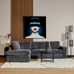 Detaillering van de ribstof van de hoekbank Teddy