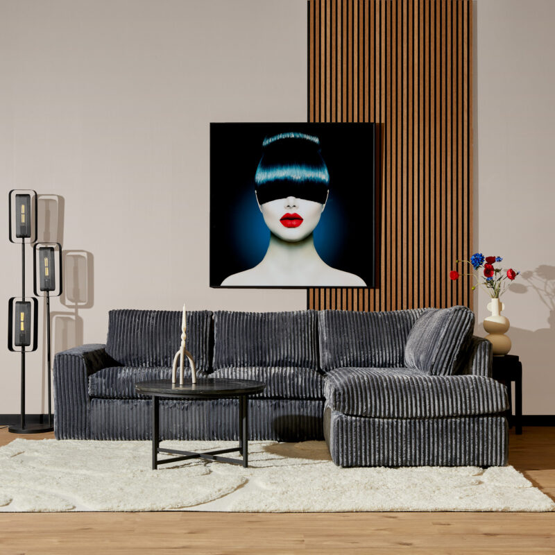 Detail van de ribstof op de hoekbank MySofa Teddy