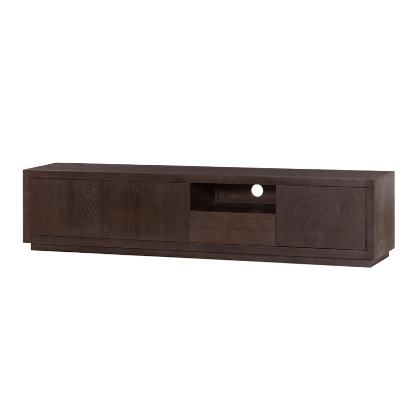 Detaillering Mincio TV-meubel, espresso houten oppervlak, landelijk modern stijl