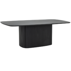 Detail van de textuur van de eetkamertafel in zwart