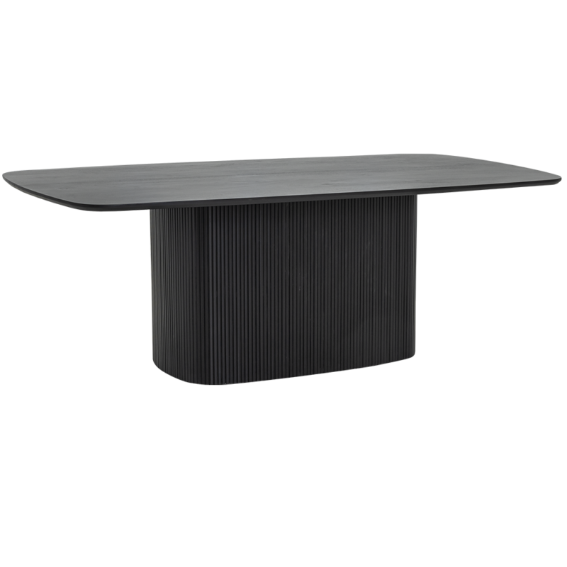 Detail van de textuur van de eetkamertafel in zwart