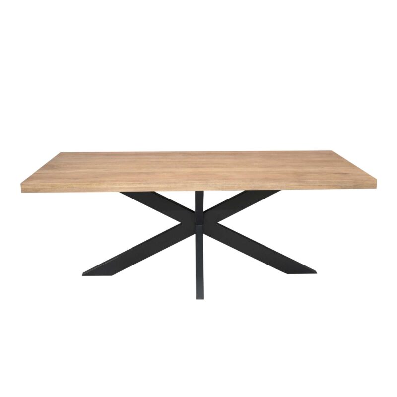 Detail van het tafelblad met textuur van massief mango hout