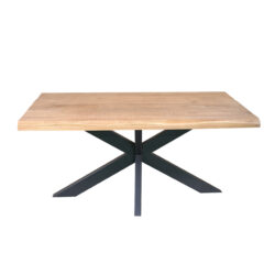 Boomstamtafel Dakota Naturel Mangohout 180 cm in interieur met moderne stoelen en wandtapijt