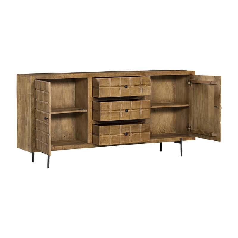 Dressoir Brandy | 160 cm Robuust houten dressoir met 3 lades en 2 deuren, perfect voor stijlvolle opbergruimte. Gemaakt van hoogwaardig hout, ideaal voor moderne en landelijke interieurs.