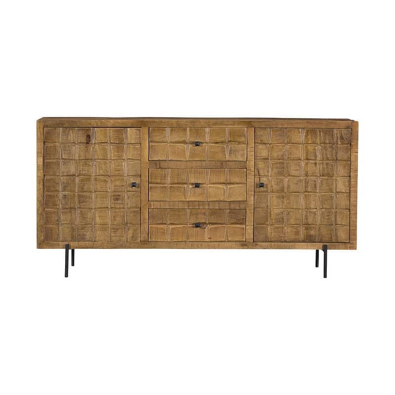 Dressoir Brandy | 160 cm Robuust houten dressoir met 6 lades en 2 schuifdeuren, perfect voor opbergen en decoratie. Gemaakt van hoogwaardige materialen, combineert functionaliteit met een vintage uitstraling.