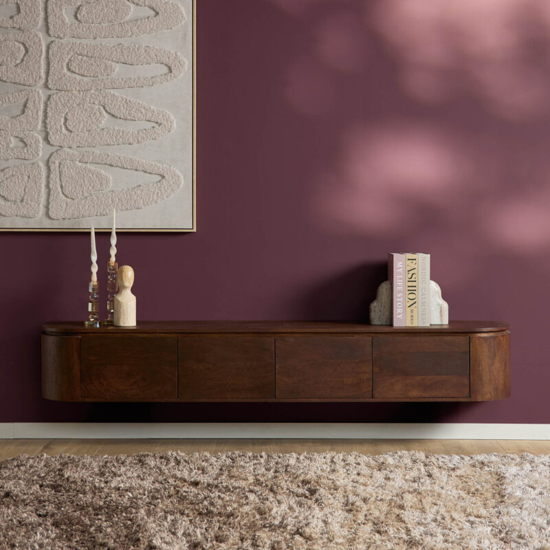 Detaillering tv-meubel Excellent Brown met mangohout