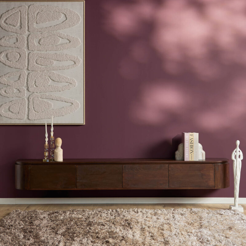 Detail van het mangohouten frame van het tv-meubel Excellent Brown