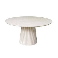 Moderne witte ronde eettafel van Mokana met een gestreepte basis, perfect voor een eigentijdse eetkamer of vergaderruimte.