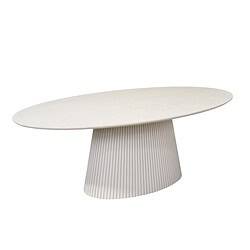 Moderne witte eettafel met een uniek gestreept onderstel, perfect voor een eigentijdse eetkamer. Gemaakt van hoogwaardig materiaal, combineert stijl en functionaliteit.