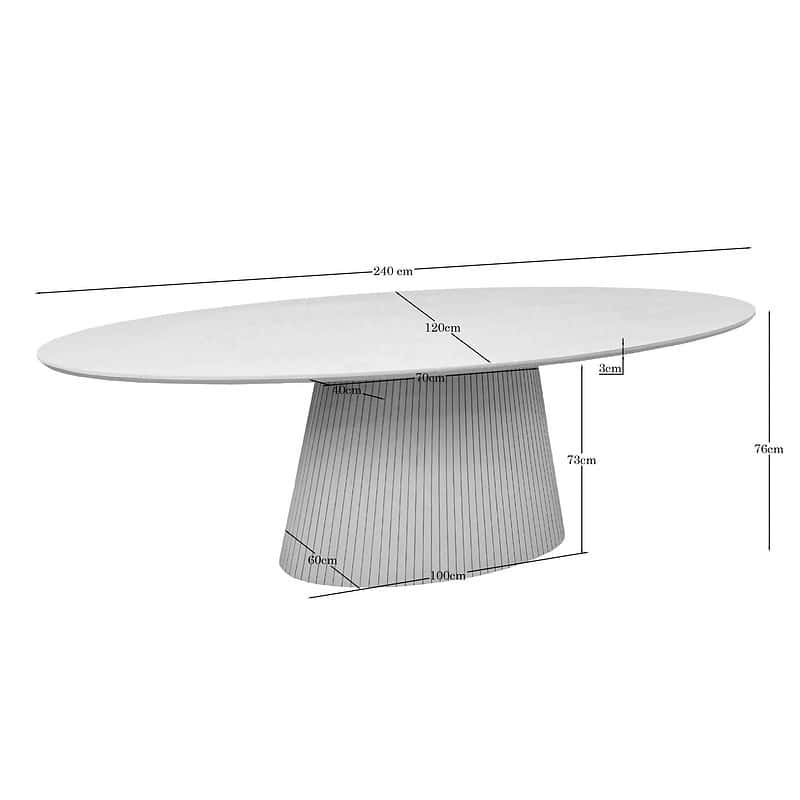 Moderne Mokana eettafel met ovale vorm, afmetingen 240x120 cm, houten onderstel en wit blad, perfect voor eetkamers en interieur.