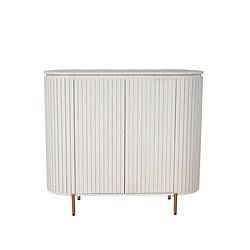 Wit kast van Mokana Meubelen met verticale lamellen, modern en stijlvol, perfect voor opbergruimte in woonkamer of slaapkamer.