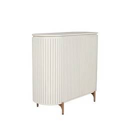 Moderne houten buffetkast met verticale lamellen en elegante afwerking, ideaal voor stijlvolle woonruimtes en opbergruimte.