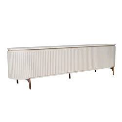 Elegant wit dressoir met verticale lamellen en houten poten, perfect voor een moderne woonkamer of slaapkamer. Hoogwaardige afwerking en ruim opbergvlak voor stijl en functionaliteit.