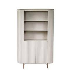 Moderne witte kast met schuifdeuren en open planken, perfect voor opbergen en decoratie, gemaakt van hoogwaardig hout, stijlvol en functioneel meubelstuk.