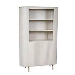 Wit kast met verticale lamellen en open planken, perfect voor moderne interieurs en opbergruimte.