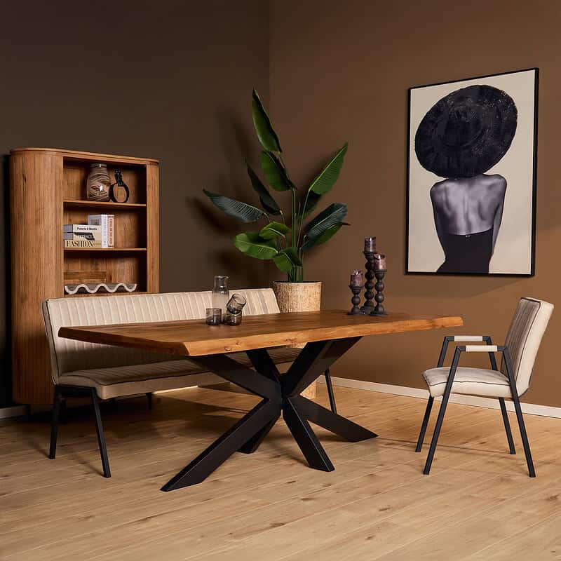 Boomstamtafel Boston Naturel Mangohout 200 cm, rechthoekig eetkamertafel met matte lak