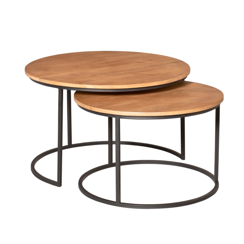 Salontafel Madison Natural vanuit boven, ronde salontafel set