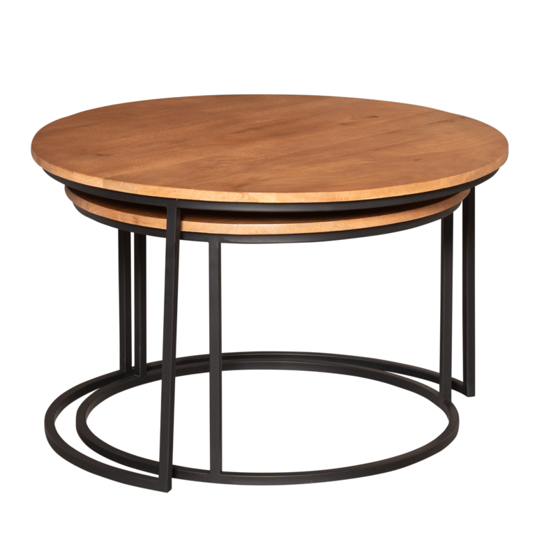 Salontafel Madison Natural vanuit onder, ronde salontafel set