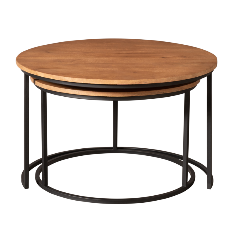 Grote tafeltje van salontafel Madison Natural, massief mangohout, zwarte frames