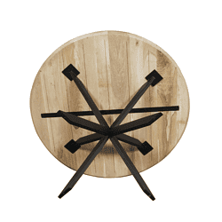 Ronde eiken eettafel Ferris met natuurlijke afwerking en zwart metalen poten, diameter 110 cm, perfect voor moderne eetkamers.