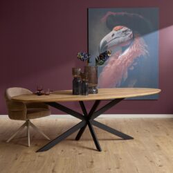 Eiken eettafel Ferris ovaal 280 cm naturel met massief tafelblad