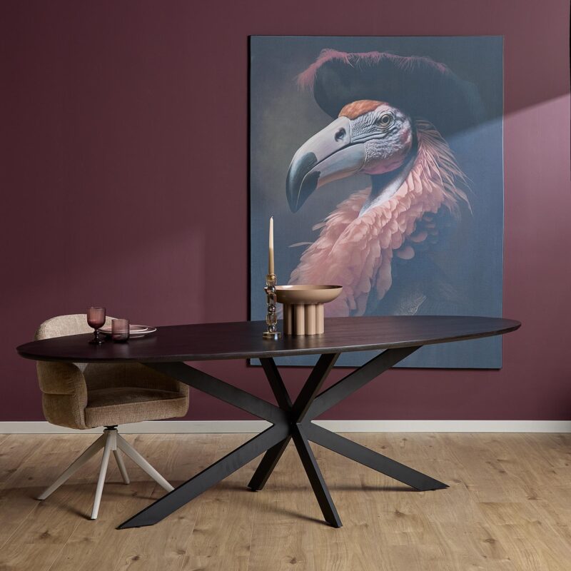 Eiken eettafel Ferris ovaal 210 cm zwart met stijlvolle vellingkant