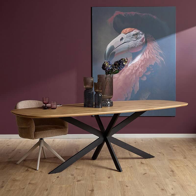 Eiken eettafel Ferris Deens ovaal 280 cm naturel met massief tafelblad