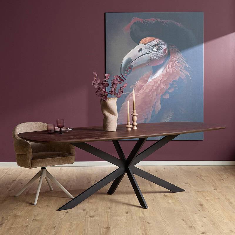 Eiken eettafel Ferris Deens ovaal 240 cm brown met stalen frame