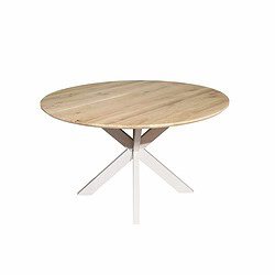 Eiken eettafel Ferris met ronde vorm, 110 cm diameter, naturel afwerking en Sand poot, perfect voor moderne eetkamers.