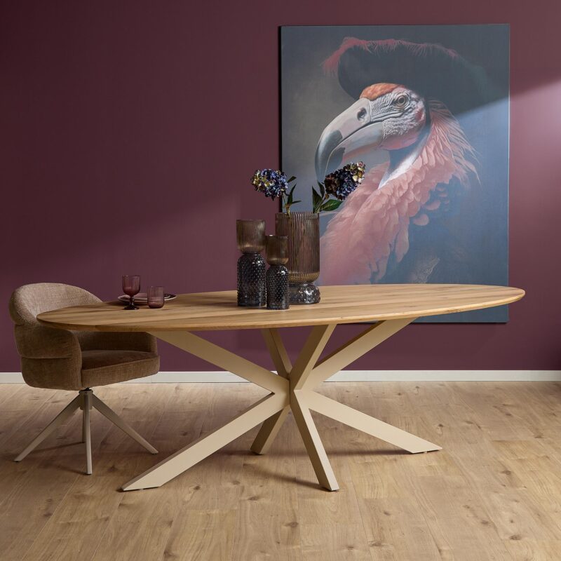 Eiken eettafel Ferris ovaal 210 cm naturel poot sand