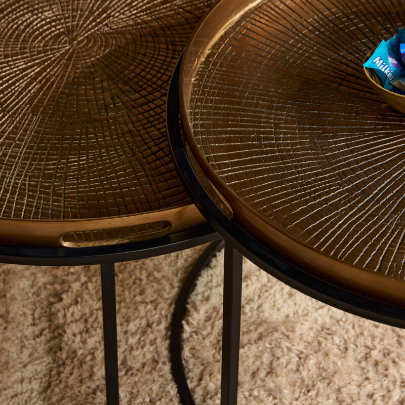 Textuur aluminium tafelblad koperkleur Julie salontafelset