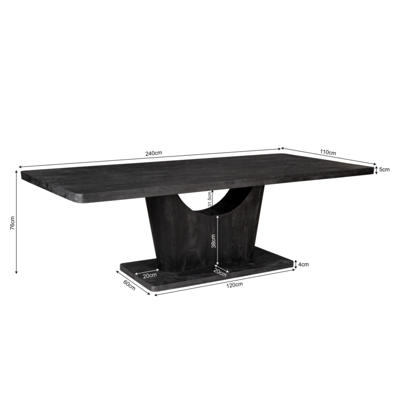 Afmetingen van de eettafel Voco, breedte 240 cm, diepte 110 cm, hoogte 76 cm