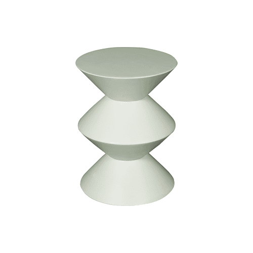 Moderne witte bijzettafel met unieke sculpturale vorm, perfect voor een eigentijdse interieurstijl. Gemaakt door Mokana Meubelen, ideaal voor woonkamer of slaapkamer.
