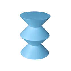 Moderne blauwe bijzettafel van Mokana, uniek ontwerp met drie conische segmenten, perfect voor een eigentijdse woonkamer of kantoor.