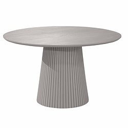 Moderne eettafel Solana in taupe met ronde tafelblad en gestreepte basis, perfect voor een stijlvolle eetkamer. Duurzaam en elegant design, ideaal voor gezinsmaaltijden en gezellige bijeenkomsten.