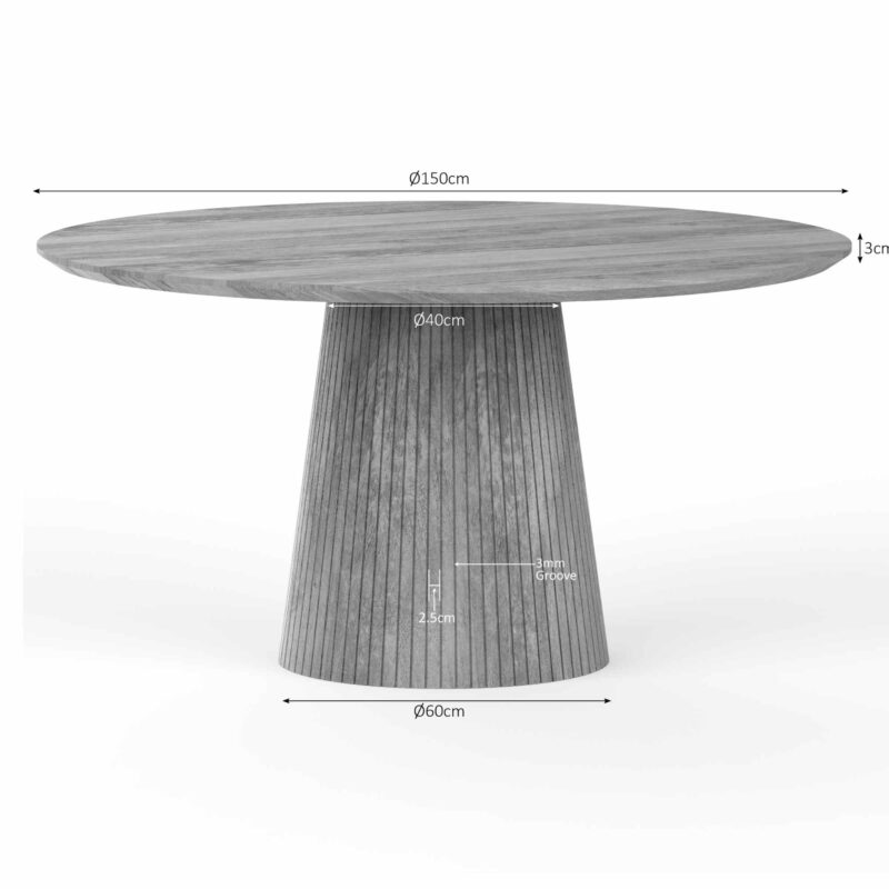 Eettafel Solana vanaf beneden, poot en ronde vorm