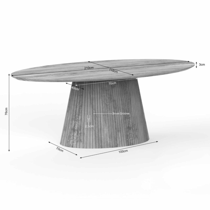 Eettafel Solana vanaf beneden, hoogte 76 cm