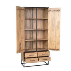 Kabinet Dakota, perspectief vanaf onder, massief mangohout en metalen frame