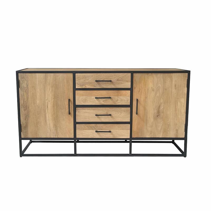 Ontdek het stijlvolle Dressoir Dakota van 165 cm breed, perfect voor moderne interieurs. Gemaakt van kwalitatief hout met zwarte metalen accenten, biedt ruime opbergruimte en een eigentijdse uitstrali.
