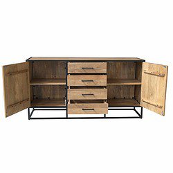 Robuust houten dressoir met metalen frame, 165 cm breed, perfect voor moderne interieurs.