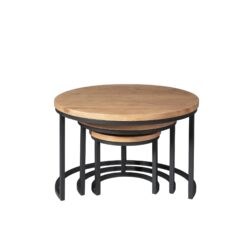 Textuur van het mangohouten tafelblad van de salontafel set Dakota