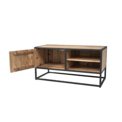 Woonserie Dakota tv meubel in interieur, mangohout en zwart metalen frame